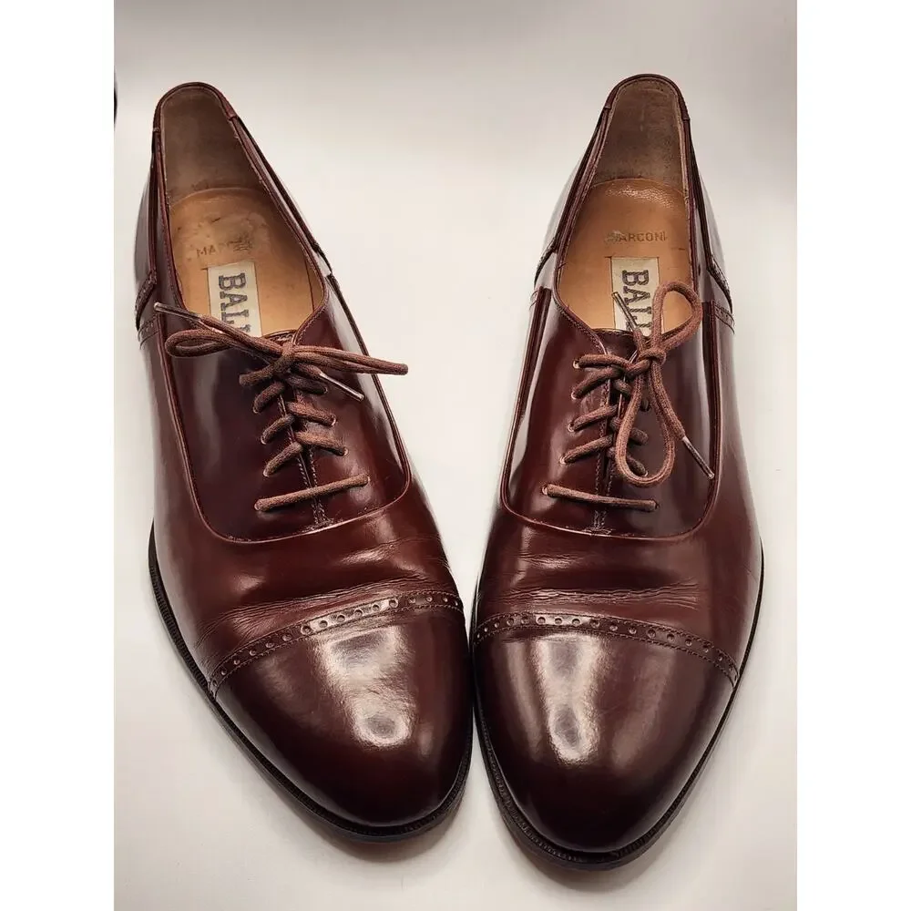 Bally Marconi Brown MADE IN ITALY Mens 10.5 D Leather Cap Toe Oxford Dress Shoes